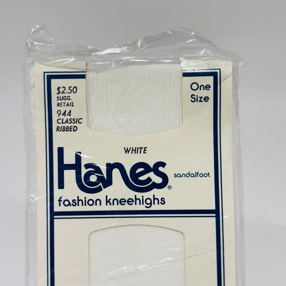 NOS Vintage‎ Hanes 100% Nylon Fashion Kneehighs White Classic Ribbed USA